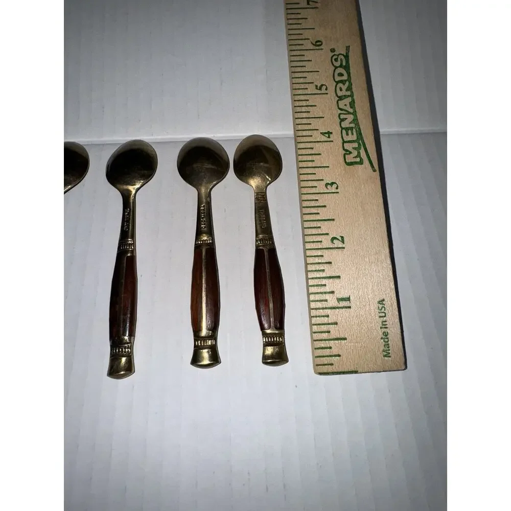 Vintage Brass And Wood Demitasse Coffee Spoon Thailand‎ Lot Of 8